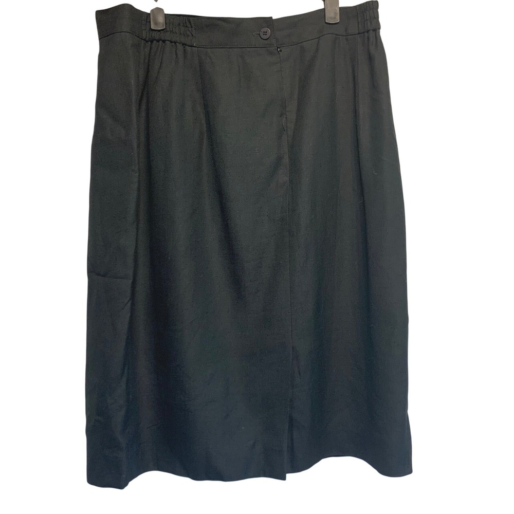 Talbots Linen Midi Skirt Size 16 Black Italian Fabric Pockets Career Wear Office
